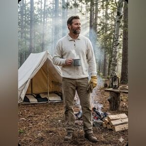 Vintage WOOLRICH Henley Pullover Pure Cotton Made In U.S.A.